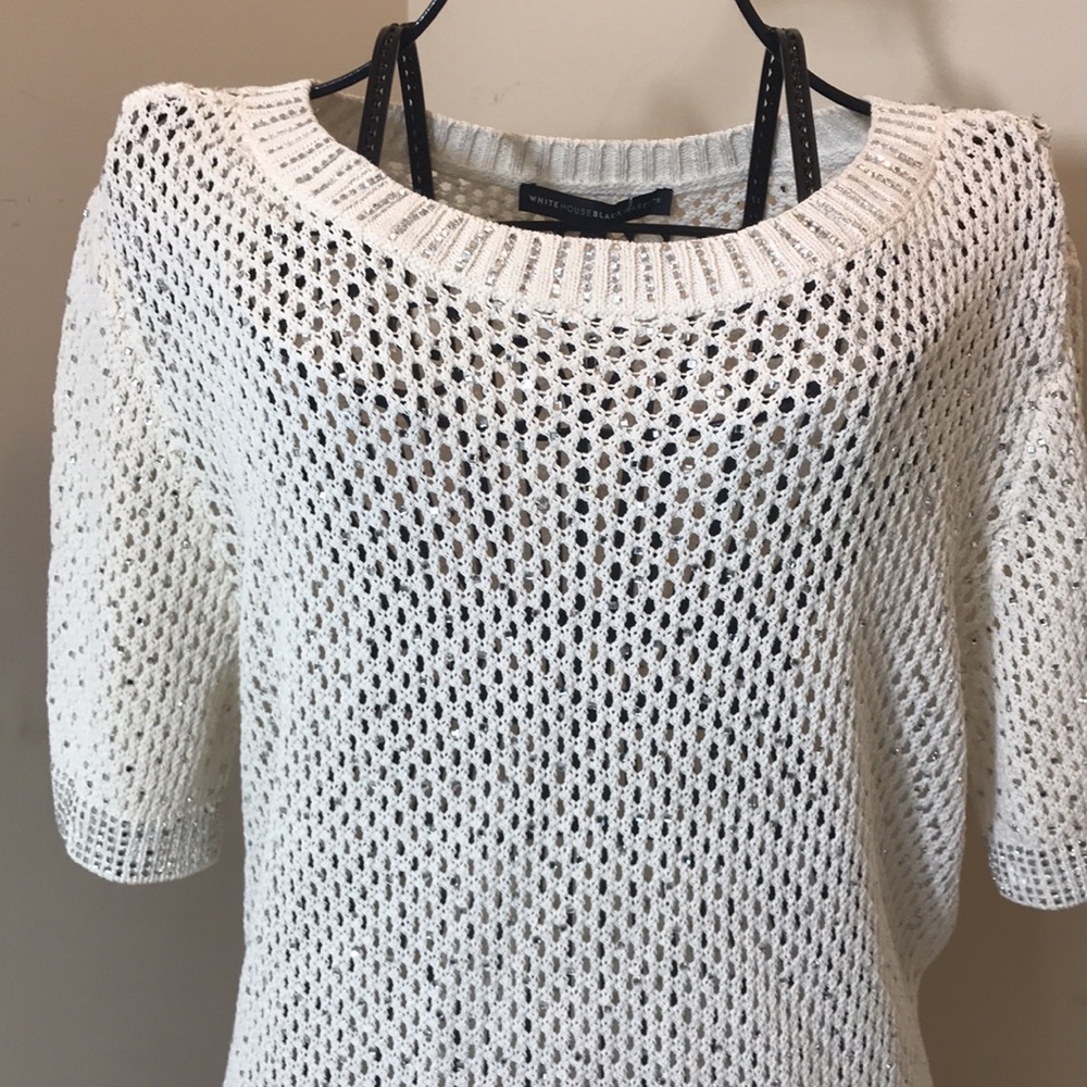 White House Black Market Cream Open-Weave Scoop Neck Sweater